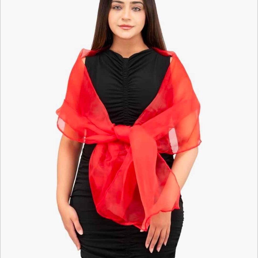 Brand New Red Organza Sheer Scarf/Dress Wrap For Parties